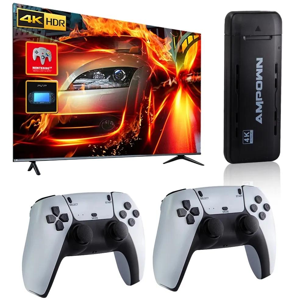 2022 Ampown U9 TV 게임 스틱, 2 개의 2.4G 무선 컨트롤러, 64GB 10000 PS PSP 레트로 비디오 게임 콘솔, 게임 플레이어 게임박스